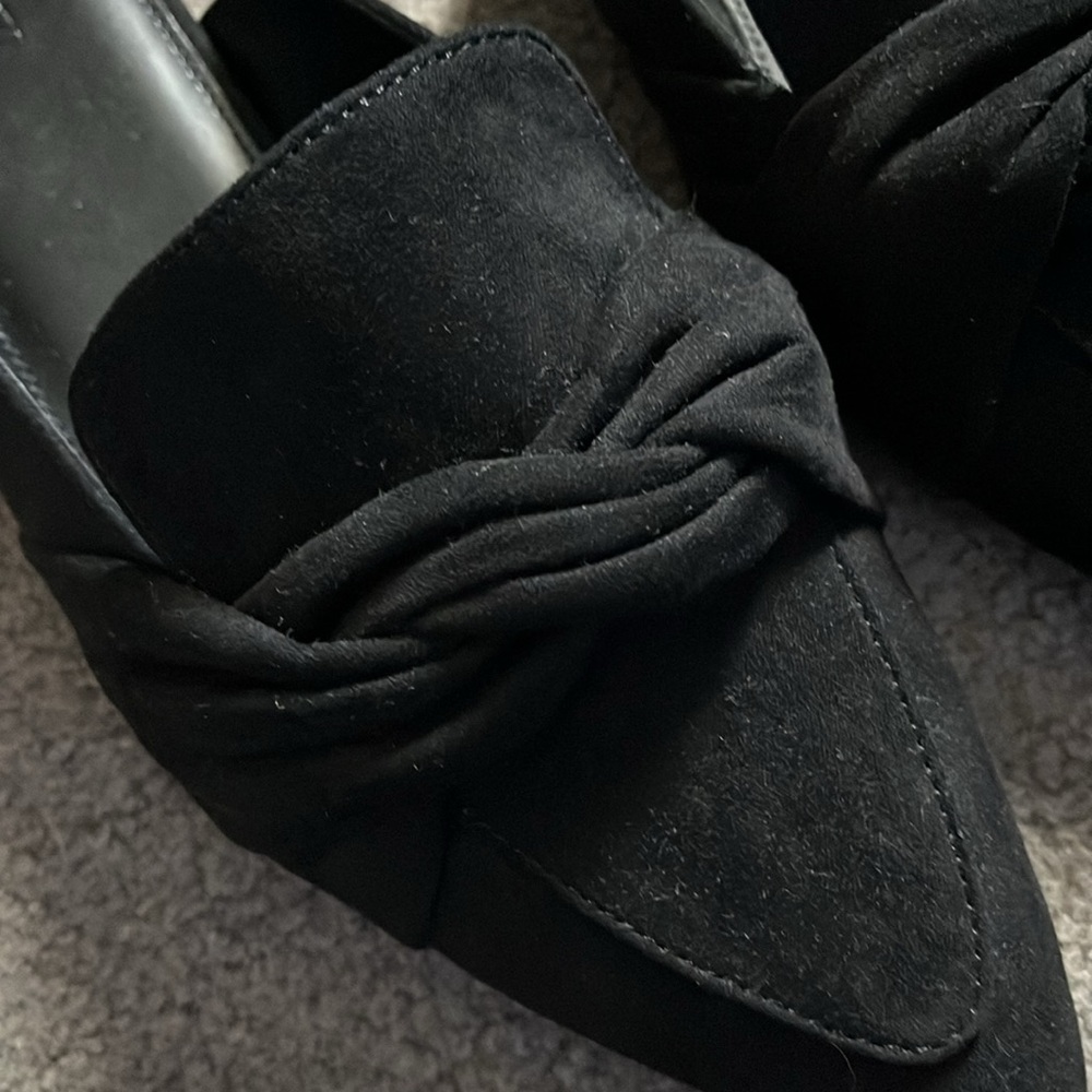 NWOT J. Crew black suede with braid detailing mule flats, size 9, never worn - Picture 3 of 4